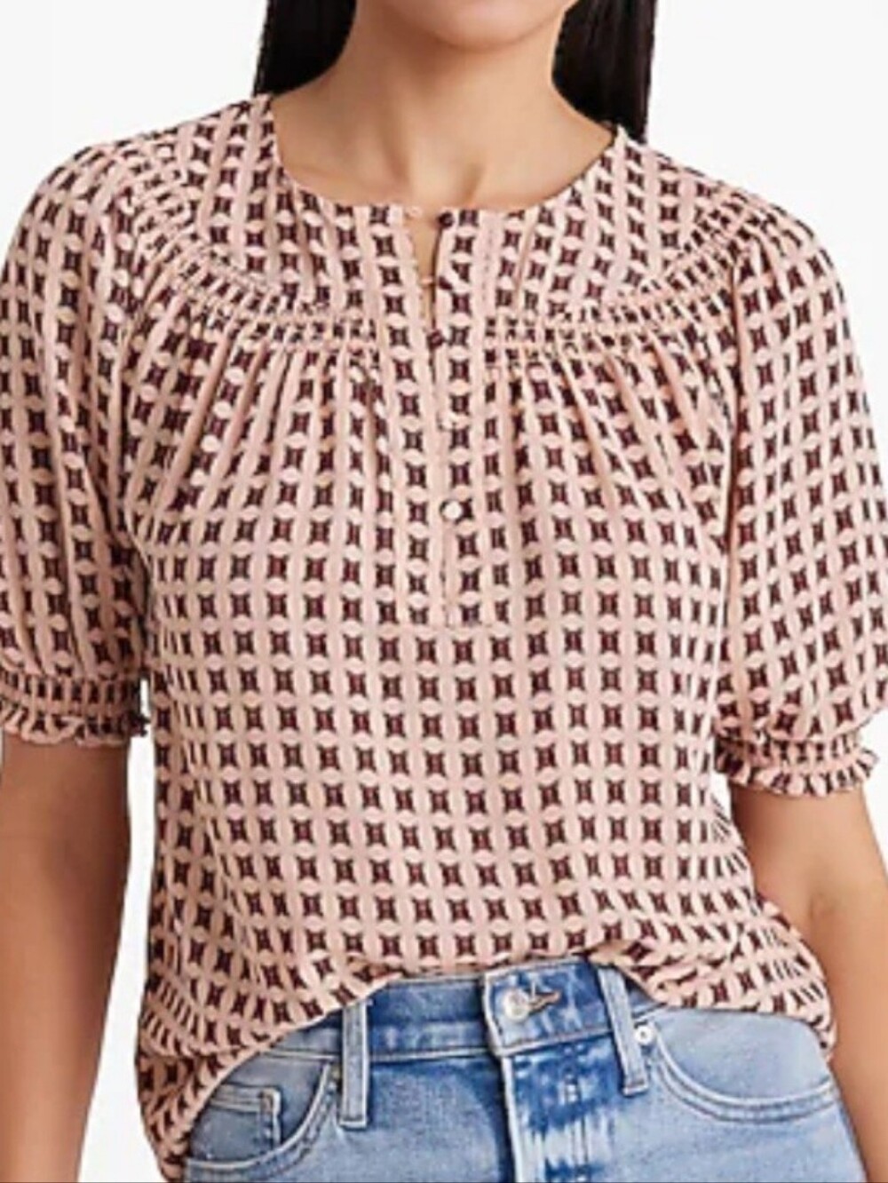 Express Puff Smocked Short Sleeve Blouse